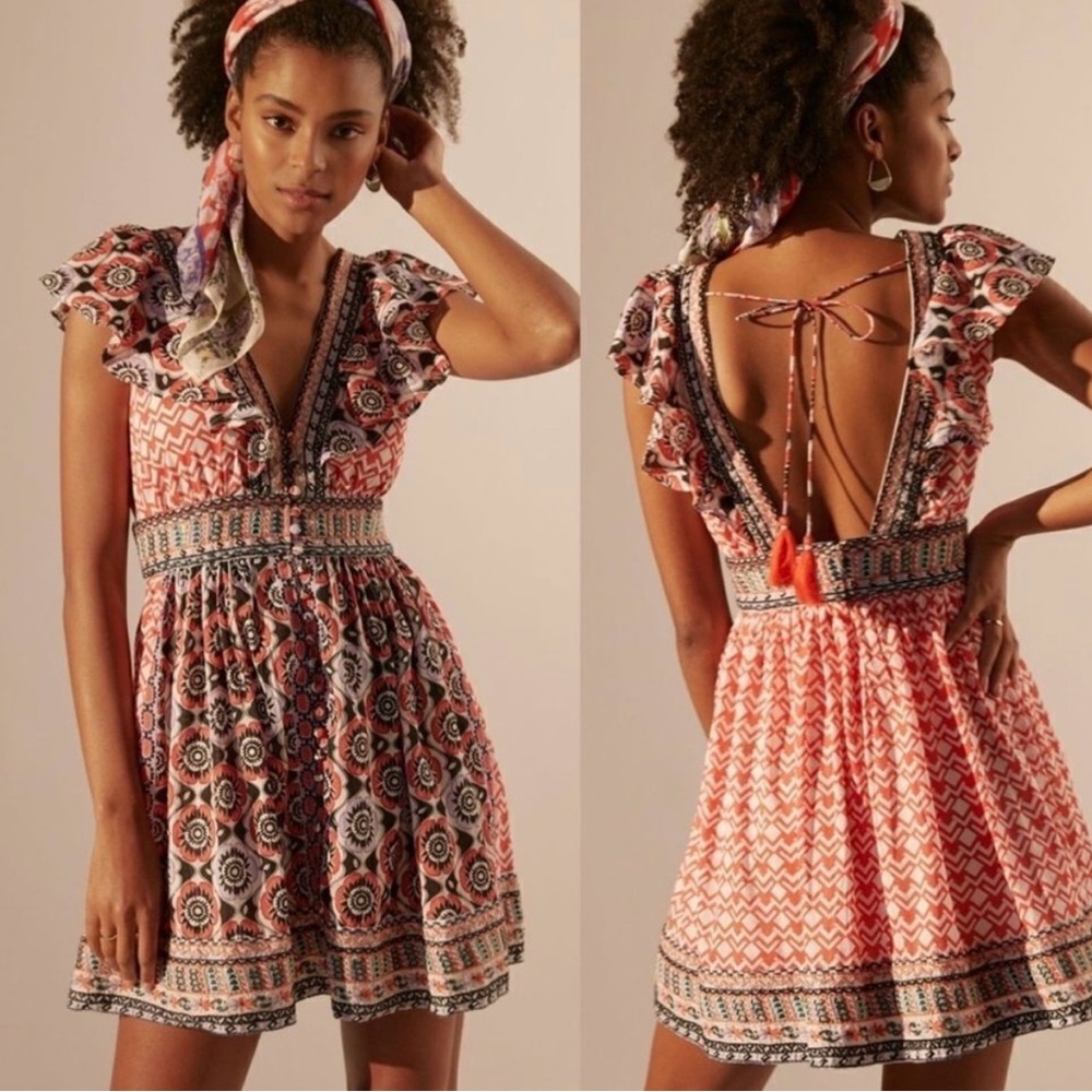 Anthropologie Beaded & Embroidered Flutter Sleeve Mini Dress